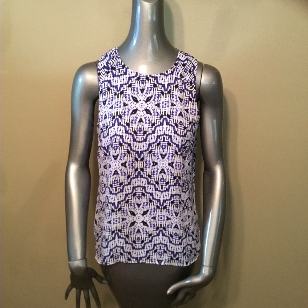 Kenar blue/white geometric sleeveless blouse tops
